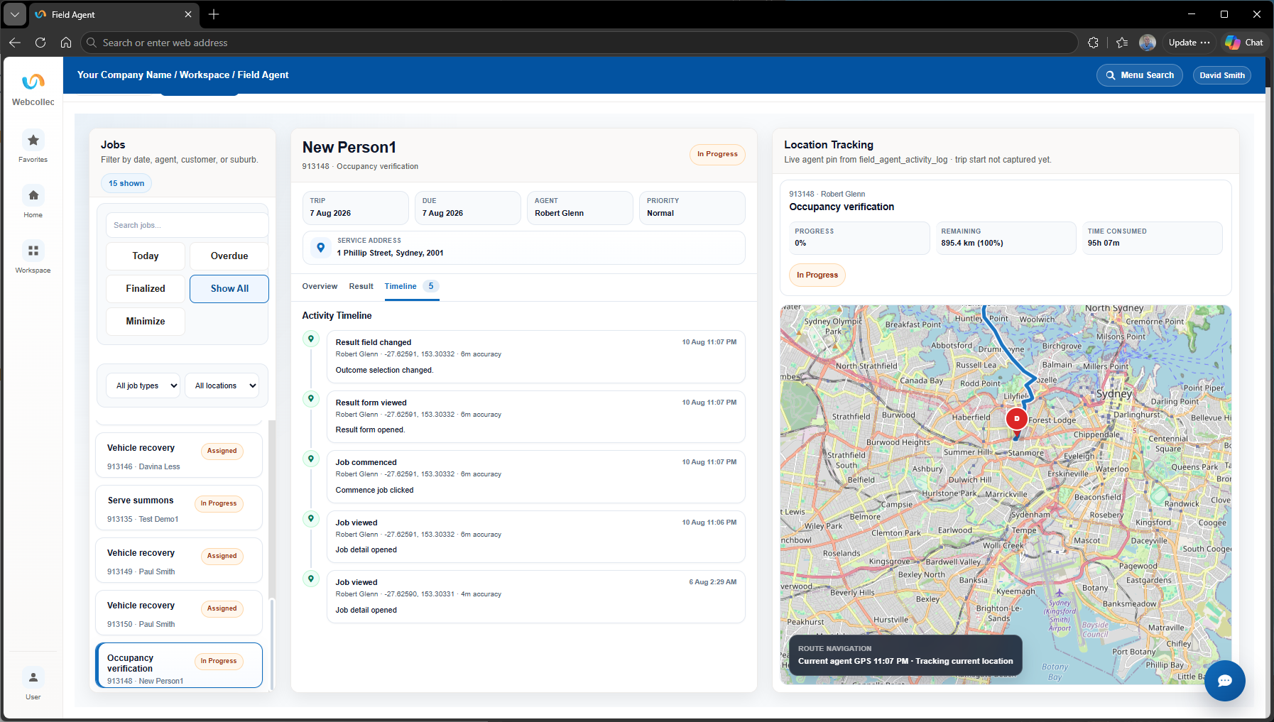 Field Agent dashboard overview